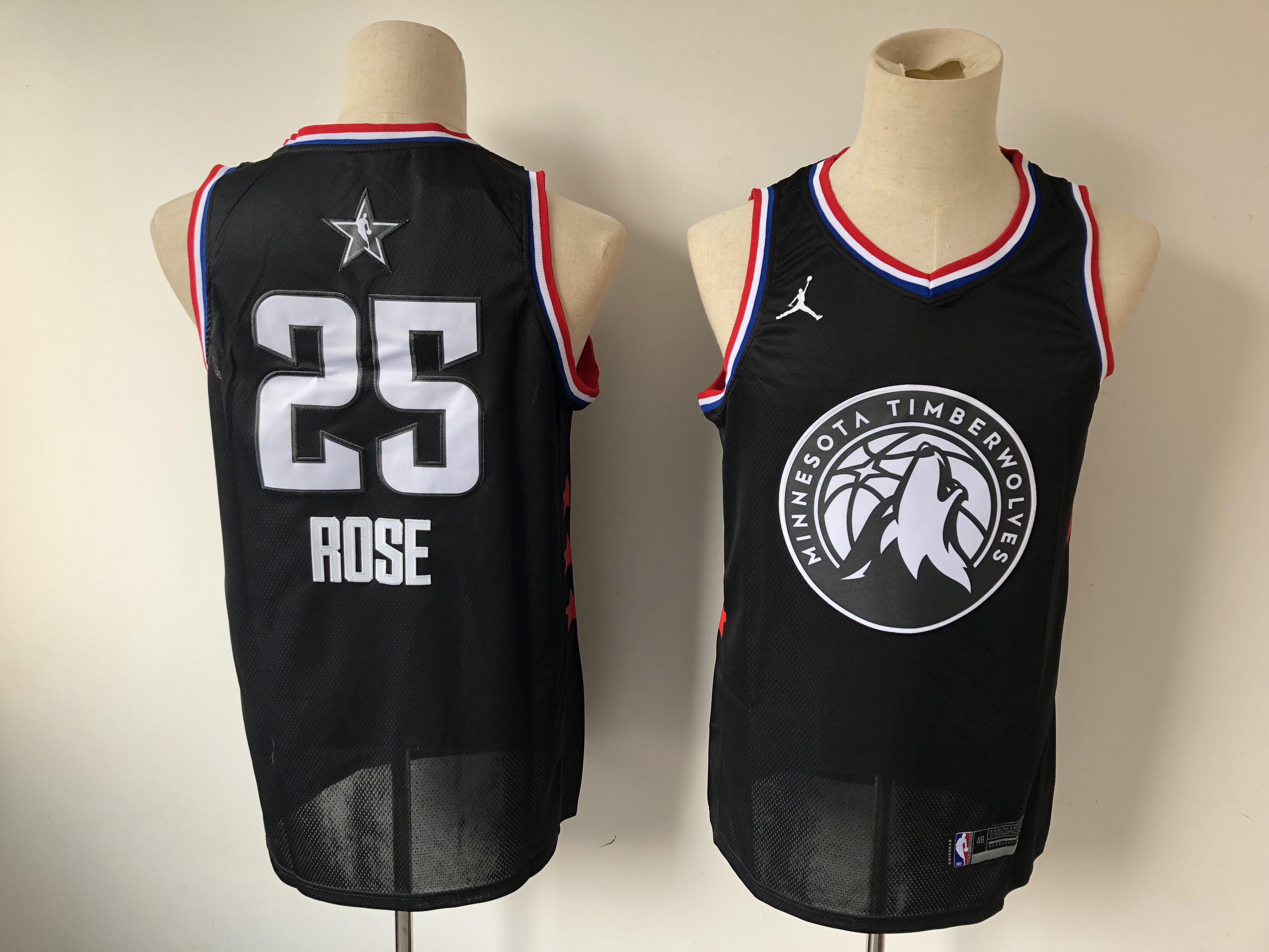 Men Minnesota Timberwolves 25 Rose Black 2019 All Star NBA Jerseys